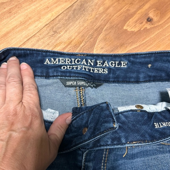 American Eagle Outfitters Dark Blue Distressed Jean Shorts - Picture 3 of 4